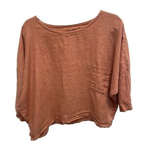 Len OK women’s linen top rust orange size small lagenlook oversize